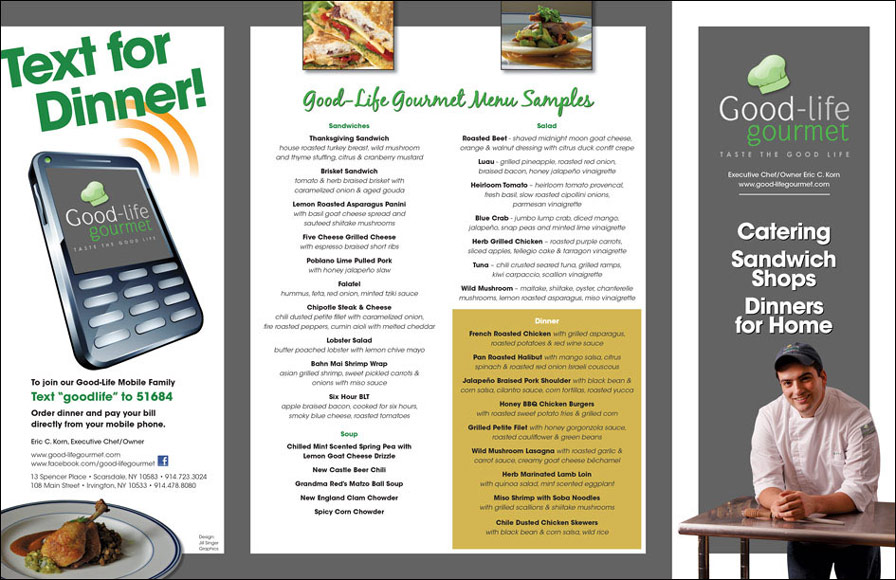 Catering sandwich restaurant Good Life Gourmet brochure designer menu 