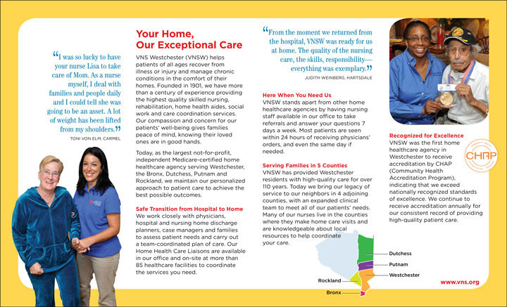 Non-profit healthcare brochure for VNS Westchester