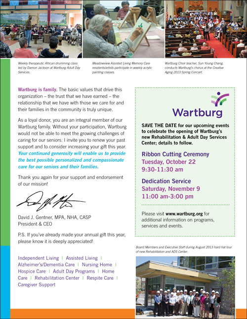 Non-profit year end appeal Wartburg senior living facility